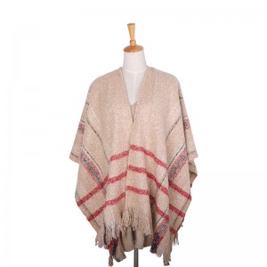 100% Wool Elegant Striped Women Shawl With Tassel