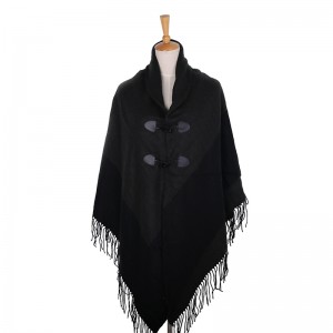 Women’s Black Loose horn button shawl 100% acrylic